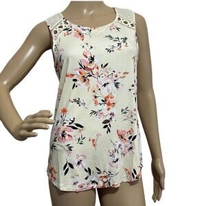 Daniel‎ Rainn PXS Floral Sleeveless Top Swiss Dot & Crochet Lace-Cottagecore NEW